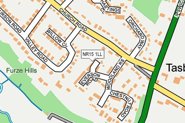 NR15 1LL map - OS OpenMap – Local (Ordnance Survey)