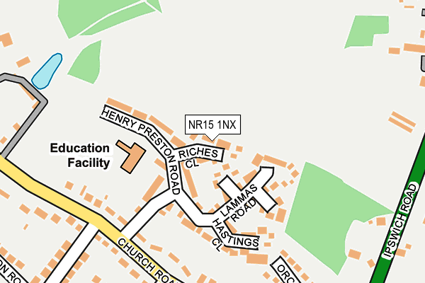 NR15 1NX map - OS OpenMap – Local (Ordnance Survey)