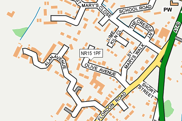 NR15 1PF map - OS OpenMap – Local (Ordnance Survey)