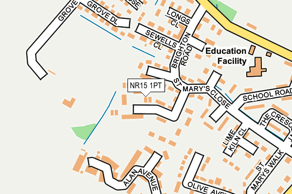 NR15 1PT map - OS OpenMap – Local (Ordnance Survey)