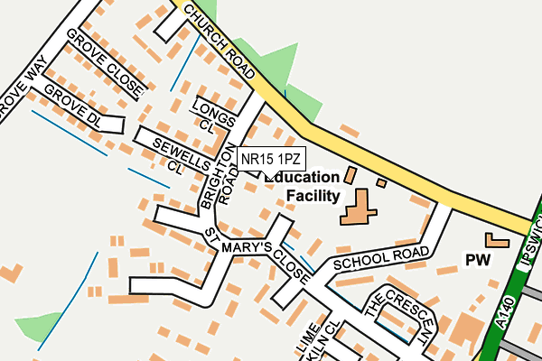 NR15 1PZ map - OS OpenMap – Local (Ordnance Survey)