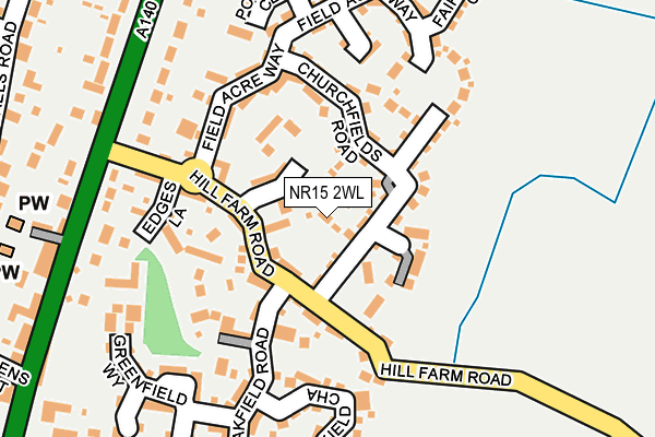 NR15 2WL map - OS OpenMap – Local (Ordnance Survey)