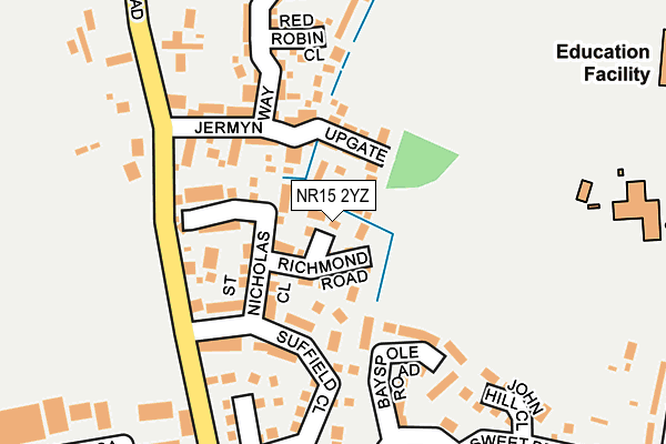 NR15 2YZ map - OS OpenMap – Local (Ordnance Survey)