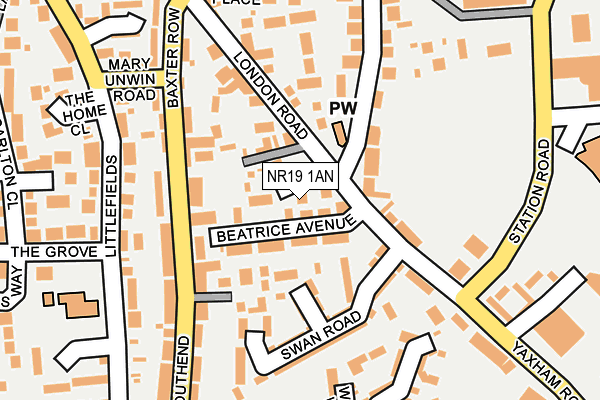 NR19 1AN map - OS OpenMap – Local (Ordnance Survey)