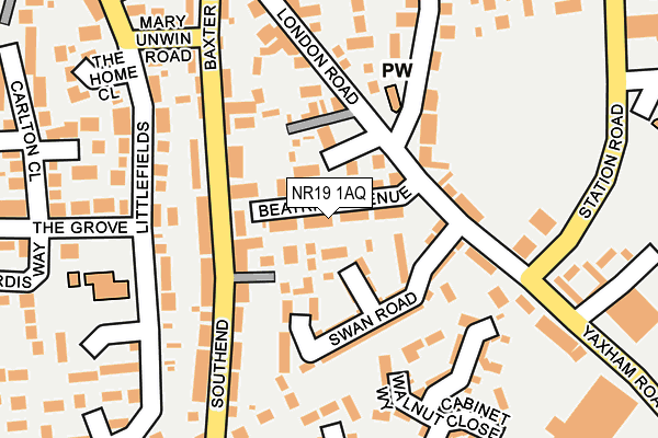 NR19 1AQ map - OS OpenMap – Local (Ordnance Survey)