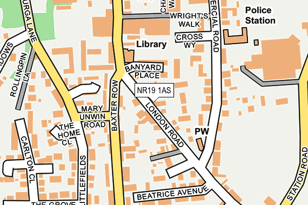 NR19 1AS map - OS OpenMap – Local (Ordnance Survey)