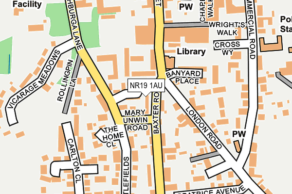 NR19 1AU map - OS OpenMap – Local (Ordnance Survey)