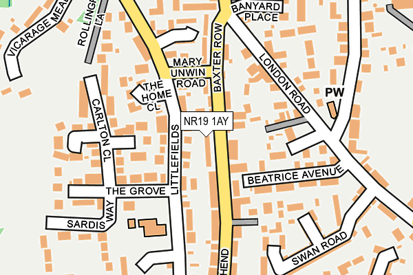 NR19 1AY map - OS OpenMap – Local (Ordnance Survey)