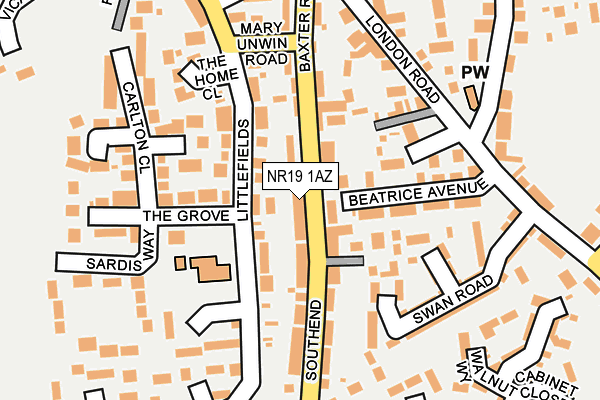 NR19 1AZ map - OS OpenMap – Local (Ordnance Survey)