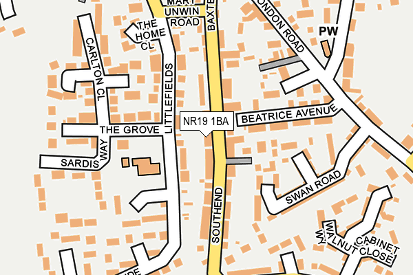 NR19 1BA map - OS OpenMap – Local (Ordnance Survey)