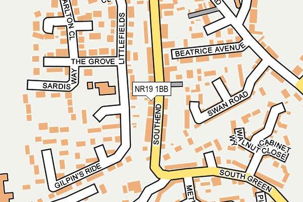 NR19 1BB map - OS OpenMap – Local (Ordnance Survey)