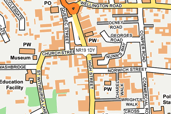 NR19 1DY map - OS OpenMap – Local (Ordnance Survey)