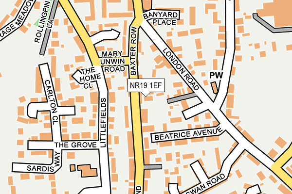 NR19 1EF map - OS OpenMap – Local (Ordnance Survey)
