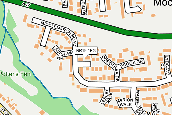 NR19 1EG map - OS OpenMap – Local (Ordnance Survey)
