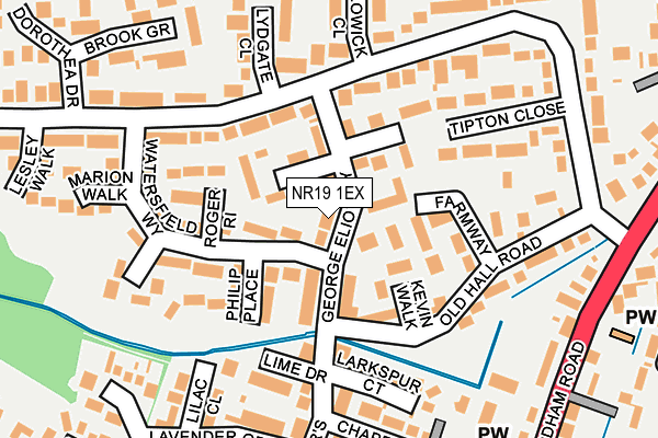 NR19 1EX map - OS OpenMap – Local (Ordnance Survey)