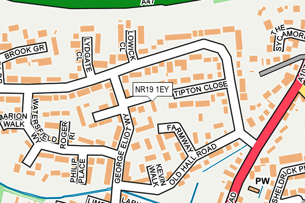 NR19 1EY map - OS OpenMap – Local (Ordnance Survey)