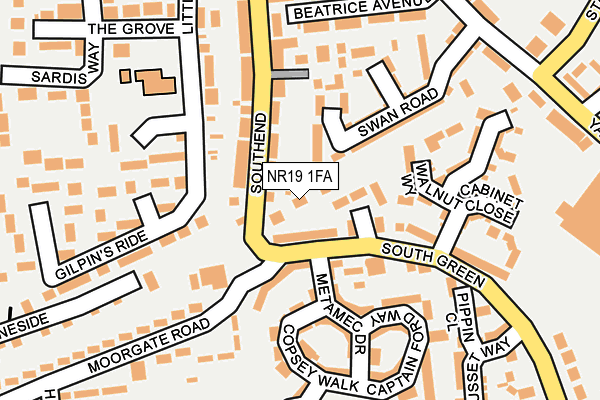 NR19 1FA map - OS OpenMap – Local (Ordnance Survey)