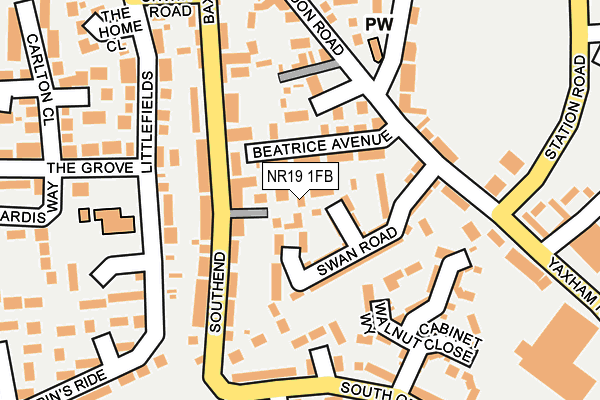 NR19 1FB map - OS OpenMap – Local (Ordnance Survey)