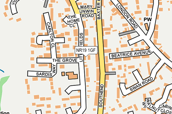 NR19 1GF map - OS OpenMap – Local (Ordnance Survey)
