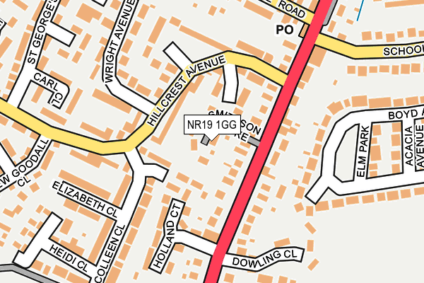 NR19 1GG map - OS OpenMap – Local (Ordnance Survey)