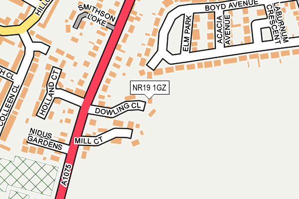 NR19 1GZ map - OS OpenMap – Local (Ordnance Survey)
