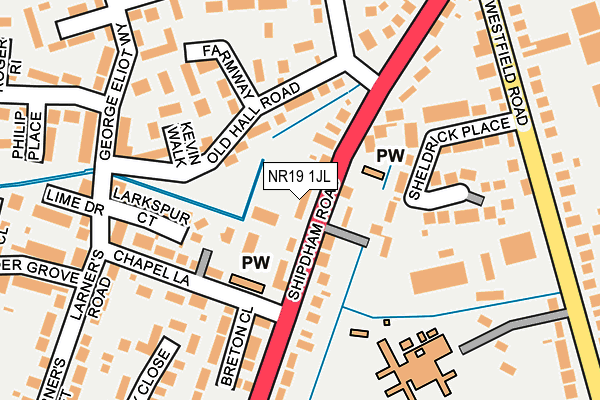 NR19 1JL map - OS OpenMap – Local (Ordnance Survey)