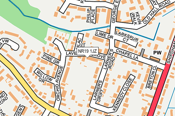 NR19 1JZ map - OS OpenMap – Local (Ordnance Survey)