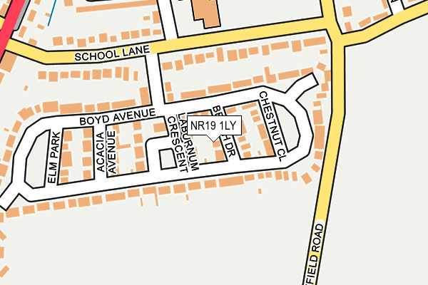 NR19 1LY map - OS OpenMap – Local (Ordnance Survey)