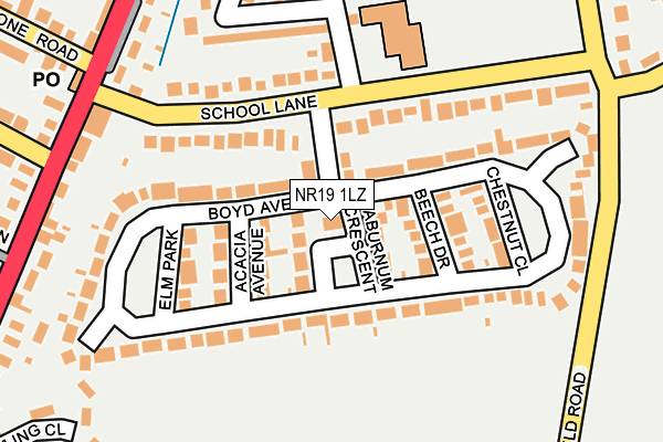 NR19 1LZ map - OS OpenMap – Local (Ordnance Survey)
