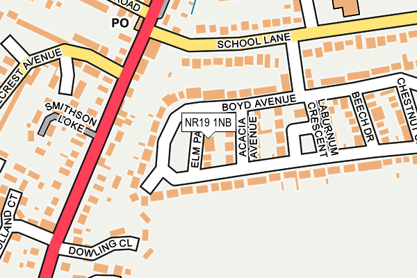 NR19 1NB map - OS OpenMap – Local (Ordnance Survey)