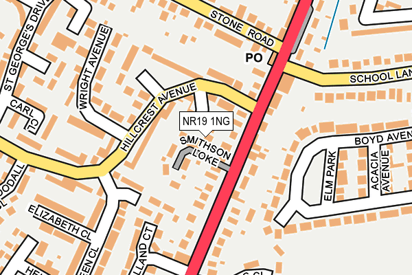 NR19 1NG map - OS OpenMap – Local (Ordnance Survey)