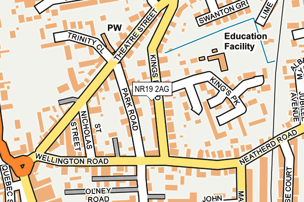 NR19 2AG map - OS OpenMap – Local (Ordnance Survey)