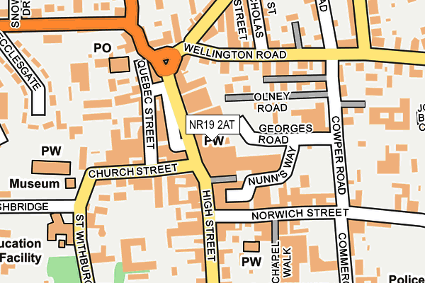 NR19 2AT map - OS OpenMap – Local (Ordnance Survey)