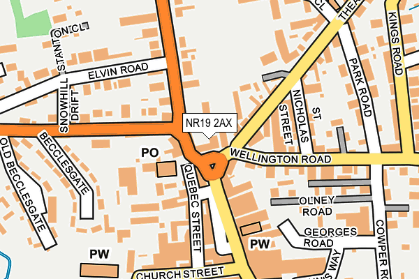 NR19 2AX map - OS OpenMap – Local (Ordnance Survey)