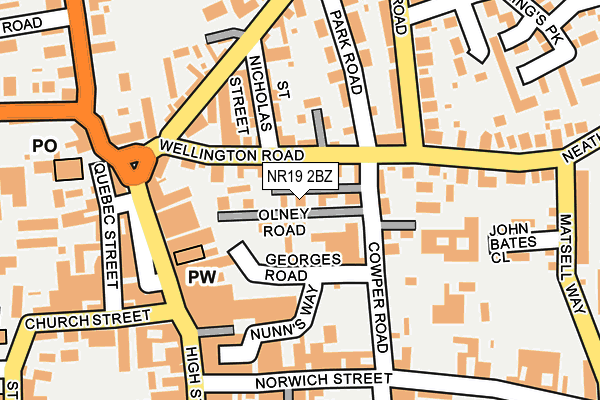 NR19 2BZ map - OS OpenMap – Local (Ordnance Survey)