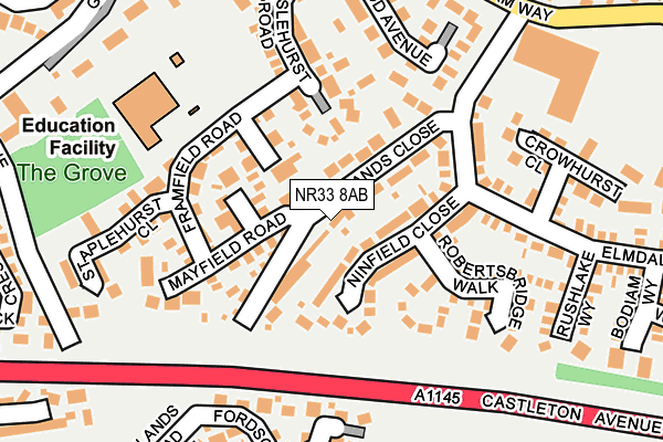 NR33 8AB map - OS OpenMap – Local (Ordnance Survey)