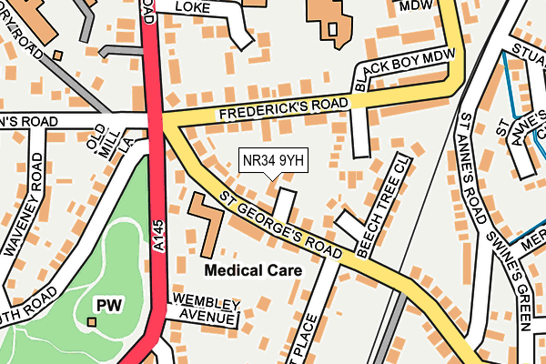 NR34 9YH map - OS OpenMap – Local (Ordnance Survey)