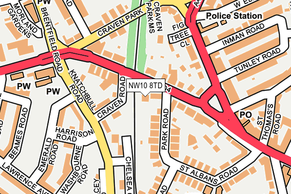 NW10 8TD map - OS OpenMap – Local (Ordnance Survey)