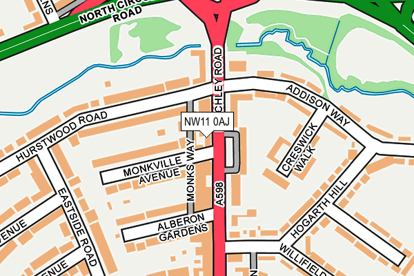 NW11 0AJ map - OS OpenMap – Local (Ordnance Survey)