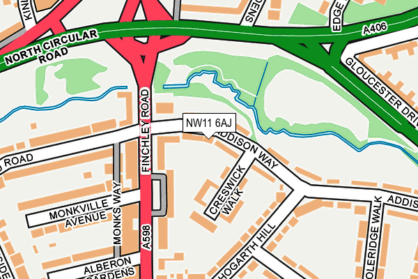 NW11 6AJ map - OS OpenMap – Local (Ordnance Survey)
