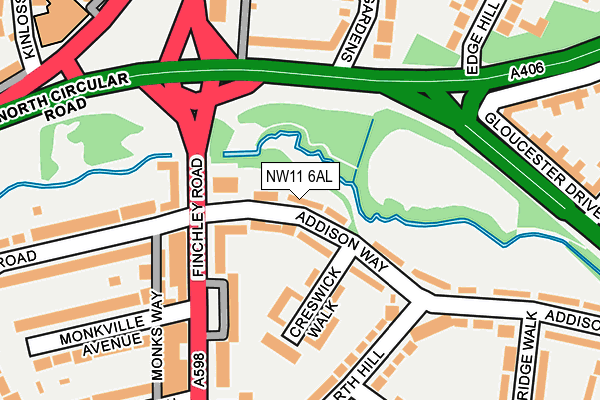 NW11 6AL map - OS OpenMap – Local (Ordnance Survey)