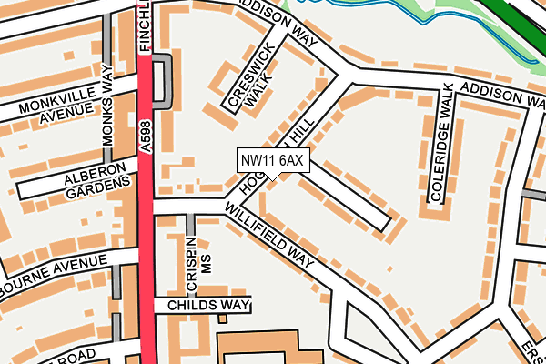 NW11 6AX map - OS OpenMap – Local (Ordnance Survey)