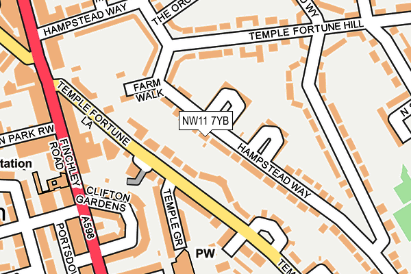 NW11 7YB map - OS OpenMap – Local (Ordnance Survey)