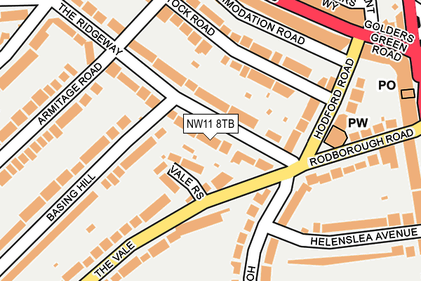 NW11 8TB map - OS OpenMap – Local (Ordnance Survey)