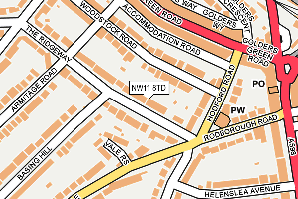 NW11 8TD map - OS OpenMap – Local (Ordnance Survey)