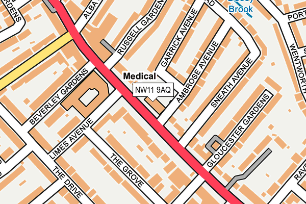 NW11 9AQ map - OS OpenMap – Local (Ordnance Survey)