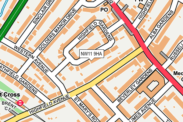 NW11 9HA map - OS OpenMap – Local (Ordnance Survey)