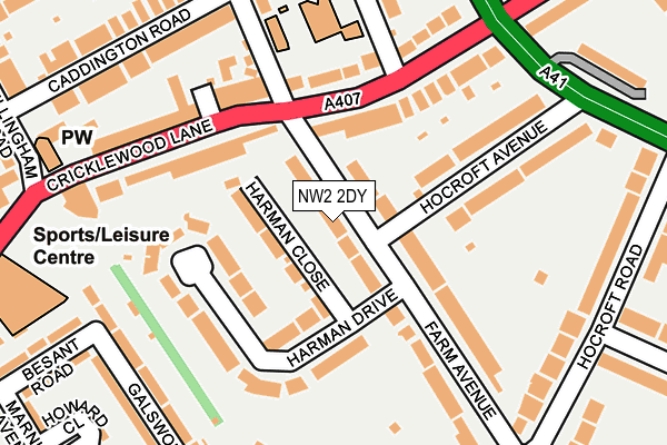 NW2 2DY map - OS OpenMap – Local (Ordnance Survey)