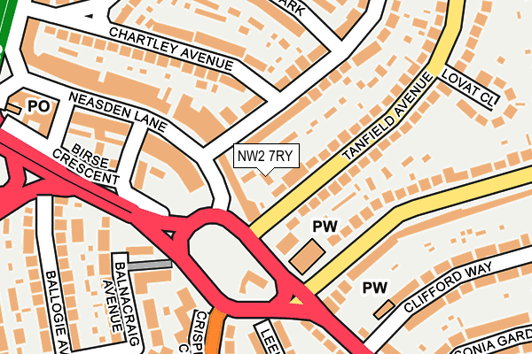 NW2 7RY map - OS OpenMap – Local (Ordnance Survey)