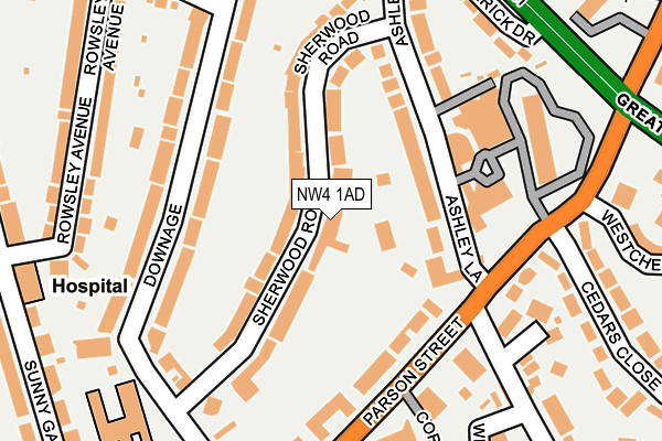 NW4 1AD map - OS OpenMap – Local (Ordnance Survey)